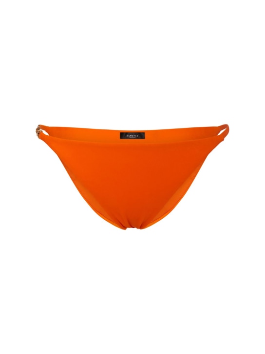 Versace: Slip bikini con logo in metallo - Arancione - women_0 | Luisa Via Roma