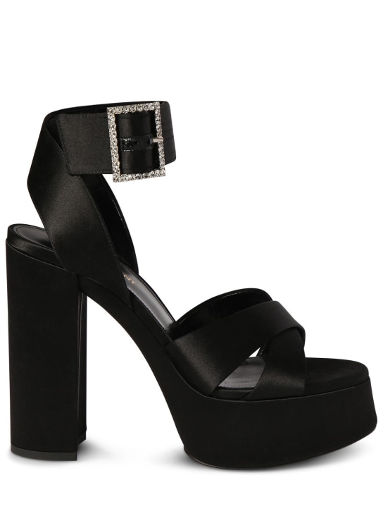 Saint Laurent: 85毫米Bianca粘胶纤维混纺凉鞋 - 黑色 - women_0 | Luisa Via Roma