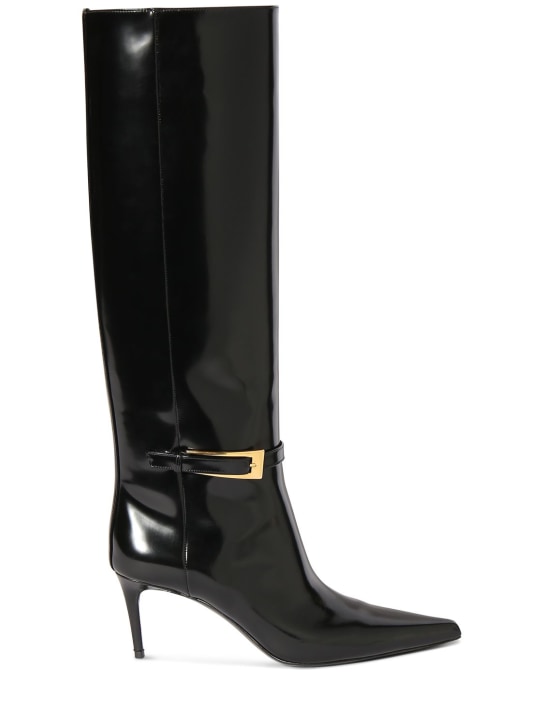 Saint Laurent: 70mm Lee leather boots - Siyah - women_0 | Luisa Via Roma