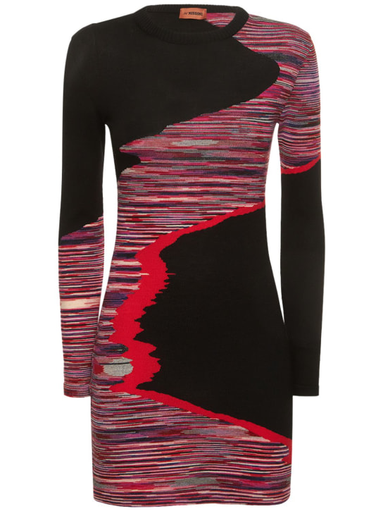 Missoni: Space dyed wool knit mini dress - Siyah/Kırmızı - women_0 | Luisa Via Roma