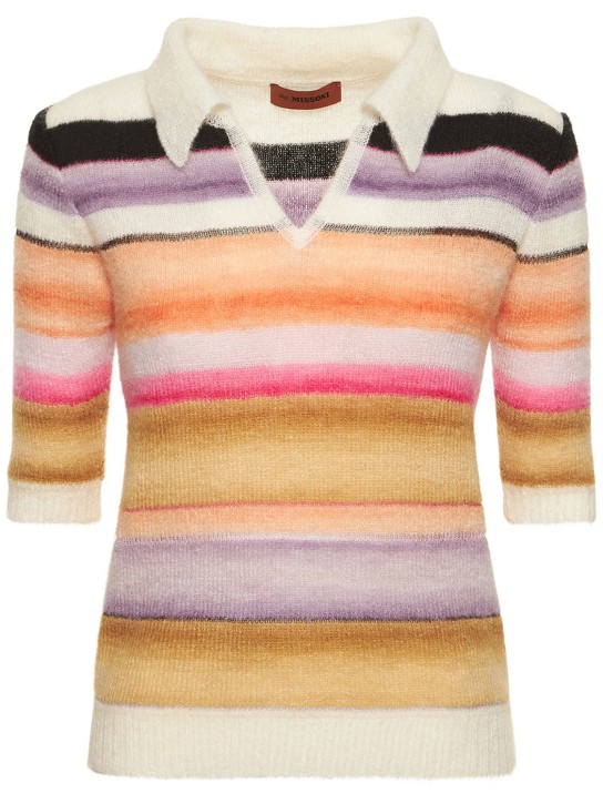 Missoni: Alpaca blend striped knit polo top - Multicolor - women_0 | Luisa Via Roma