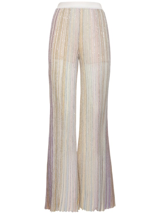 Missoni: Sequined striped knit flared pants - Bej - women_0 | Luisa Via Roma