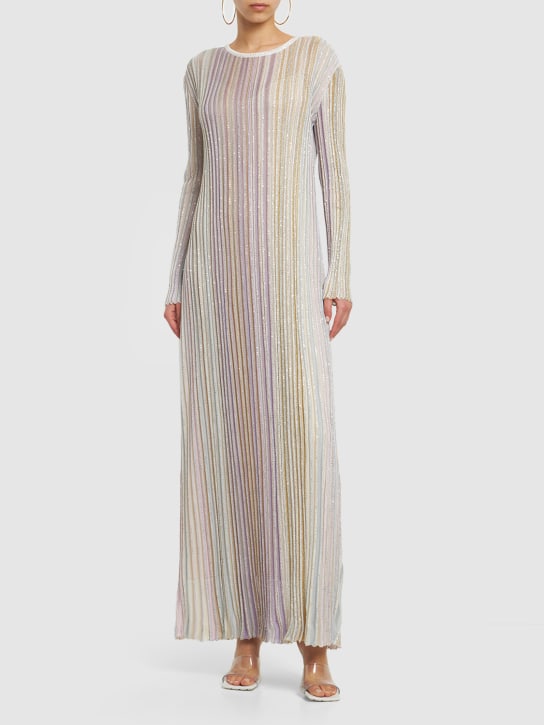 Missoni: Sequined striped knit long dress - Multi/Beige - women_1 | Luisa Via Roma