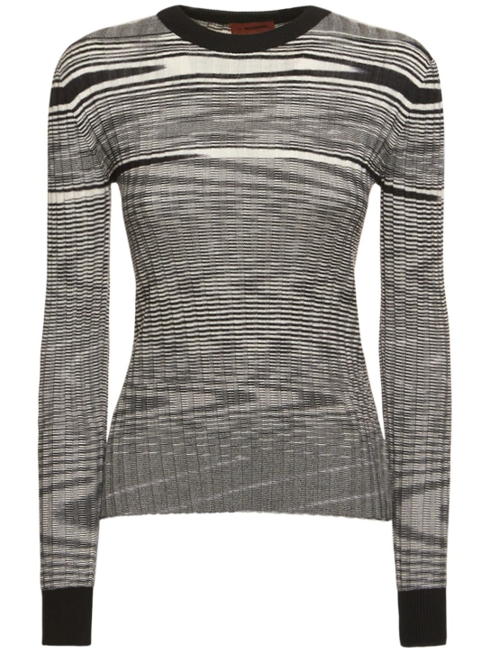 Missoni: Silk & cashmere knit crewneck sweater - Black/White - women_0 | Luisa Via Roma