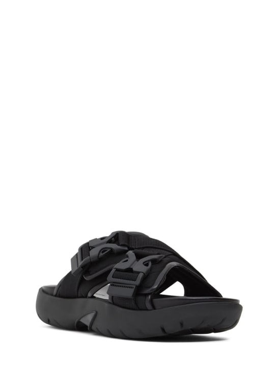Bottega Veneta: Snap slide fabric sandals - Black - men_1 | Luisa Via Roma