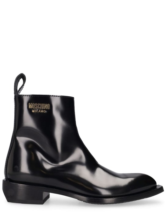 Moschino: 40mm Texas brushed leather boots - Siyah - women_0 | Luisa Via Roma