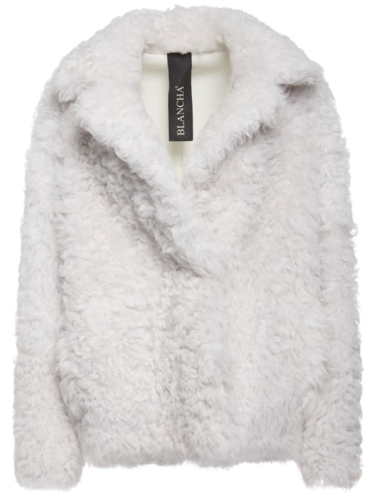 Blancha: Curly shearling short jacket - White - women_0 | Luisa Via Roma