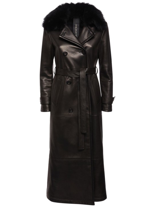 Blancha: Leather & shearling trench coat - Black - women_0 | Luisa Via Roma