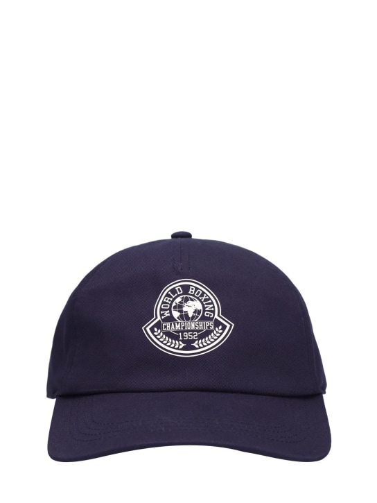 Moncler: Cappello in gabardina di cotone con logo - Navy - men_0 | Luisa Via Roma