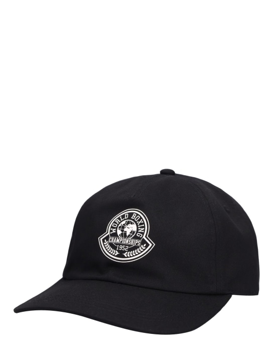 Moncler: Logo棉质华达呢棒球帽 - 黑色 - men_1 | Luisa Via Roma
