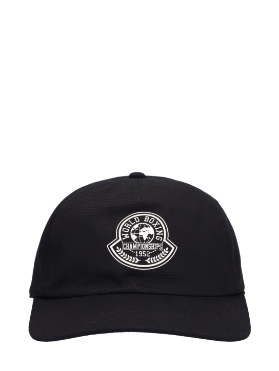 Moncler: Logo棉质华达呢棒球帽 - 黑色 - men_0 | Luisa Via Roma