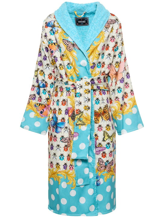 Versace: Robe de chambre imprimée La Vacanza - Azur/Multi - women_0 | Luisa Via Roma