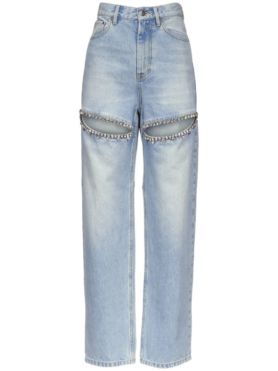 Area: Embellished straight denim jeans - Light Blue - women_0 | Luisa Via Roma