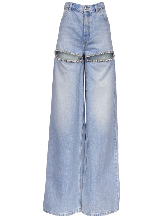 Area: Wide leg embellished denim jeans - Light Blue - women_0 | Luisa Via Roma