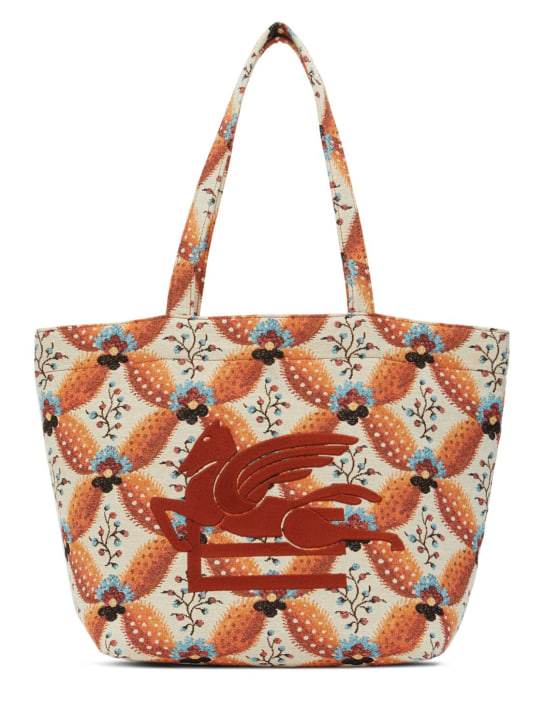 Etro: Embroidered cotton tote bag - Orange - women_0 | Luisa Via Roma