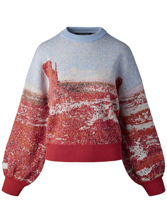 Canada Goose: Suéter de punto de lana Rokh con paisaje - Rojo/Azul - women_0 | Luisa Via Roma