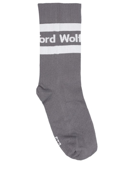 Wolford: Logo rib knit cotton blend socks - Petrolium - women_1 | Luisa Via Roma