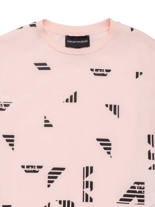 Emporio Armani: Camiseta de jersey de algodón estampada - Rosa/Negro - kids-girls_1 | Luisa Via Roma
