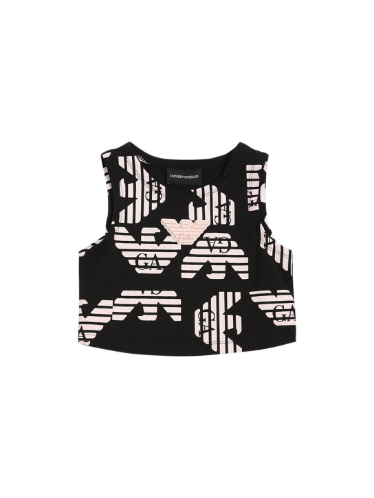 Emporio Armani: Kurze Top aus Baumwollmischung mit Logo - Schwarz/Pink - kids-girls_0 | Luisa Via Roma