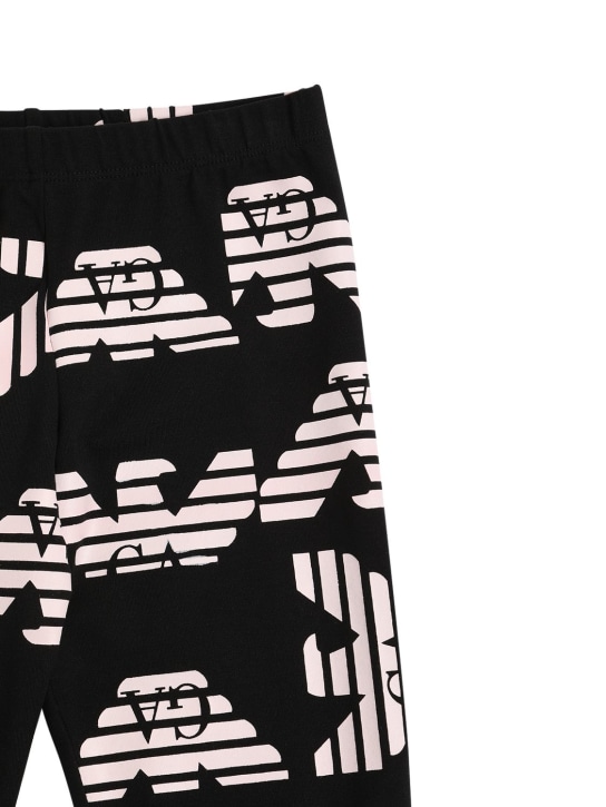 Emporio Armani: Cotton blend logo print leggings - Siyah - kids-girls_1 | Luisa Via Roma