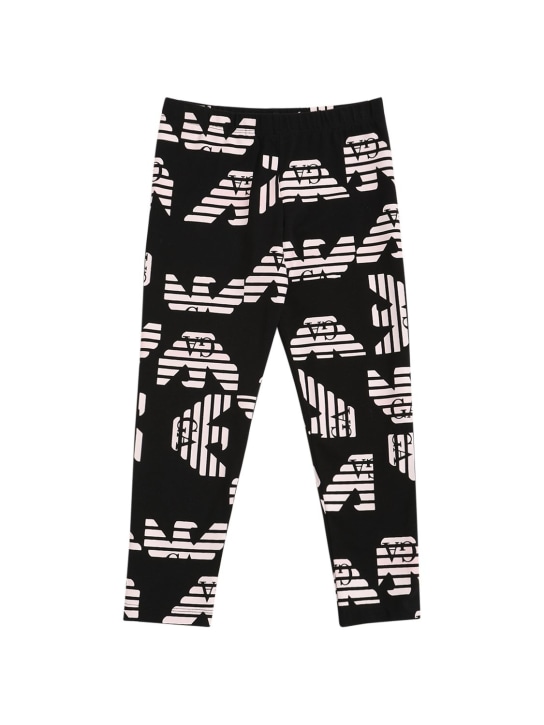 Emporio Armani: Cotton blend logo print leggings - Siyah - kids-girls_0 | Luisa Via Roma