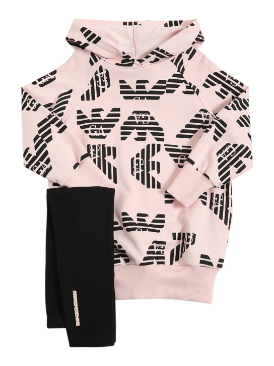 Emporio Armani: Cotton oversize sweatshirt & leggings - Pink/Black - kids-girls_0 | Luisa Via Roma