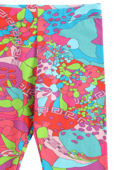 Versace: Flowers print cotton jersey leggings - Multicolor - kids-girls_1 | Luisa Via Roma