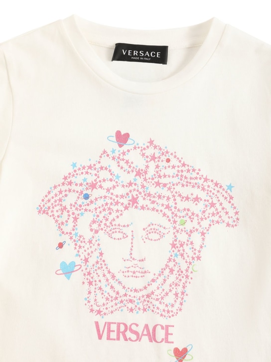 Versace: T-Shirt aus Baumwolljersey mit verziertem Logo - Weiß - kids-girls_1 | Luisa Via Roma