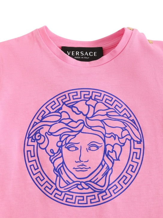 Versace: T-shirt in jersey di cotone stampa Medusa - Rosa - kids-girls_1 | Luisa Via Roma
