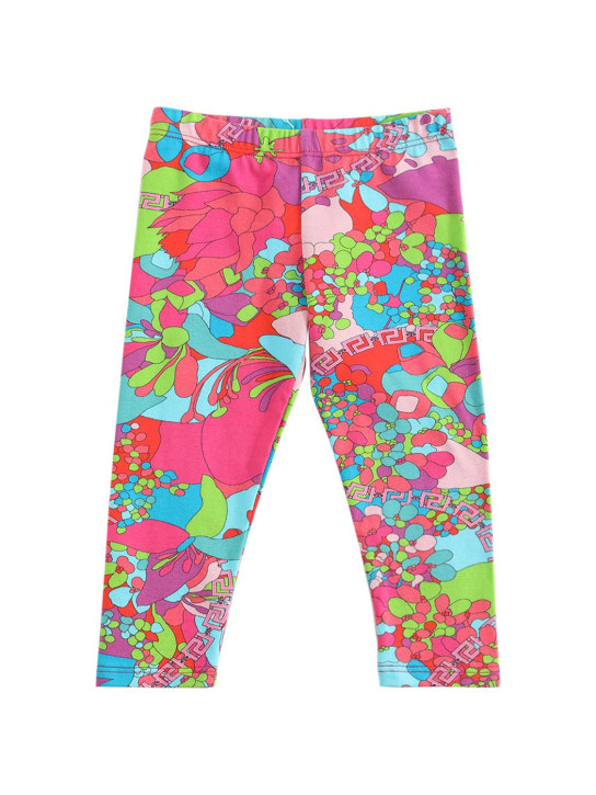 Versace: Legging en jersey de coton imprimé floral - Multicolore - kids-girls_0 | Luisa Via Roma