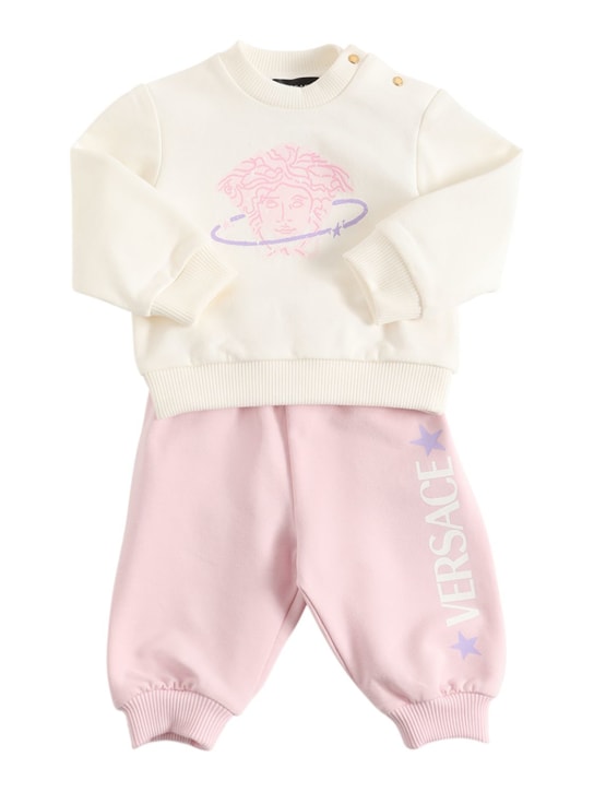 Versace: Printed cotton sweatshirt & sweatpants - White/Pink - kids-girls_0 | Luisa Via Roma