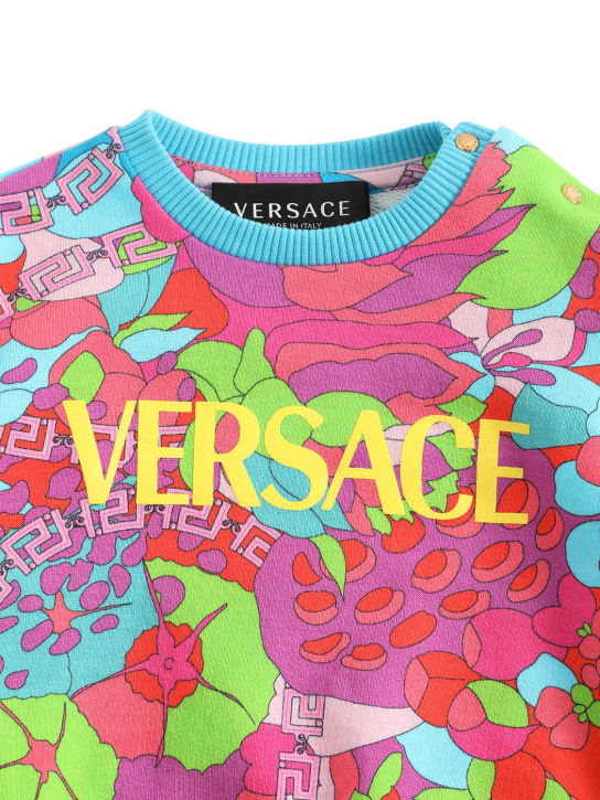 Versace: Sudadera de felpa de algodón con logo estampado - Multicolor - kids-girls_1 | Luisa Via Roma