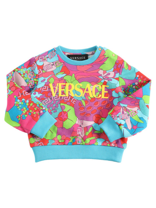 Versace: Sudadera de felpa de algodón con logo estampado - Multicolor - kids-girls_0 | Luisa Via Roma