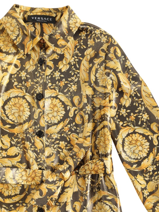 Versace: Hemdkleid aus Twill mit Druck - Schwarz/Gold - kids-girls_1 | Luisa Via Roma