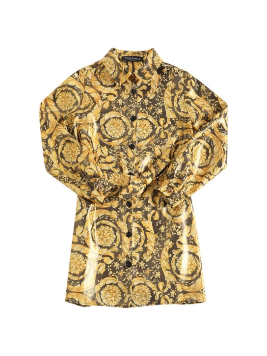 Versace: Baroque print twill shirt dress - Black/Gold - kids-girls_0 | Luisa Via Roma