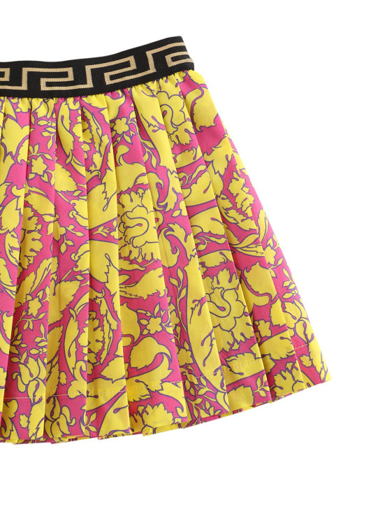 Versace: Barocco print pleated twill mini skirt - Fuchsia/Gold - kids-girls_1 | Luisa Via Roma
