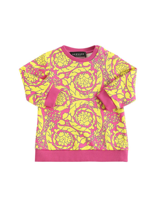Versace: Barocco print cotton sweatshirt dress - Fuchsia/Gold - kids-girls_0 | Luisa Via Roma