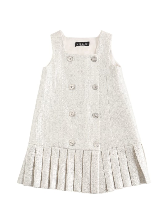 Versace: Laminated cotton blend tweed dress - Silver - kids-girls_0 | Luisa Via Roma