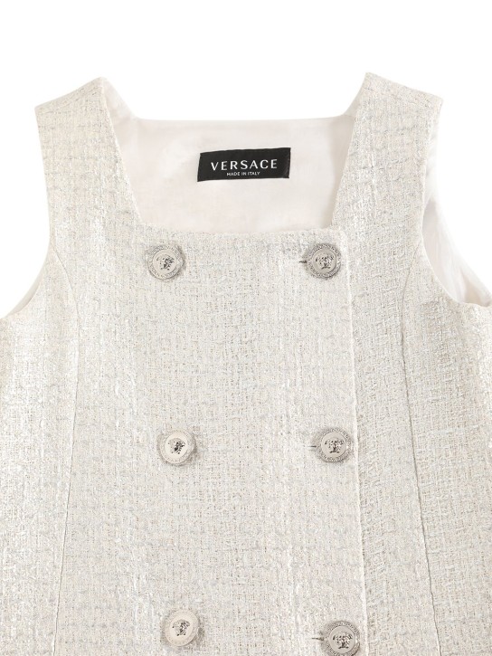 Versace: Robe en tweed de coton mélangé plastifié - Argent - kids-girls_1 | Luisa Via Roma