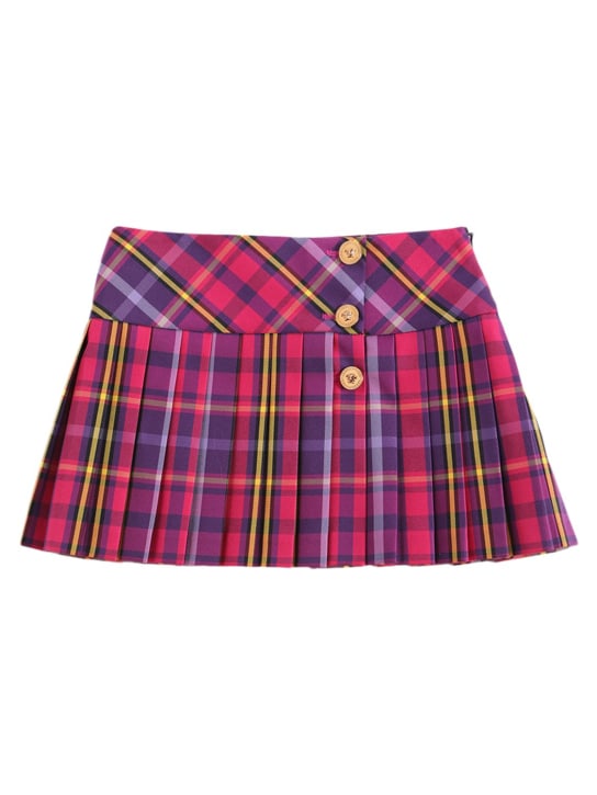 Versace: Tartan print pleated flannel skirt - Multicolor - kids-girls_0 | Luisa Via Roma