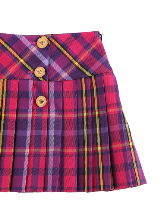 Versace: Tartan print pleated flannel skirt - Multicolor - kids-girls_1 | Luisa Via Roma