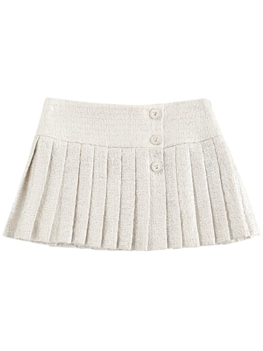 Versace: Jupe plissée en tweed de coton plastifié - Argent - kids-girls_0 | Luisa Via Roma