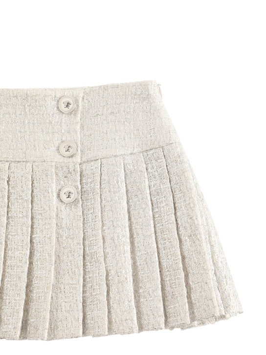Versace: Jupe plissée en tweed de coton plastifié - Argent - kids-girls_1 | Luisa Via Roma