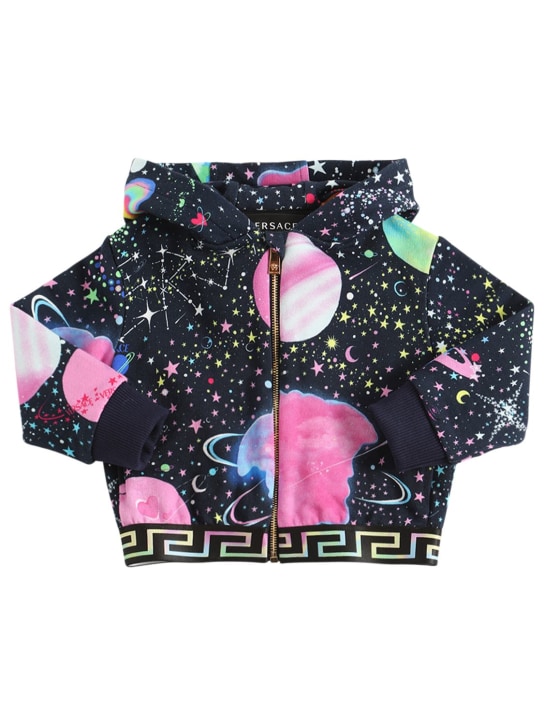Versace: Sweat-shirt en coton imprimé galaxie à capuche - Multicolore - kids-girls_0 | Luisa Via Roma