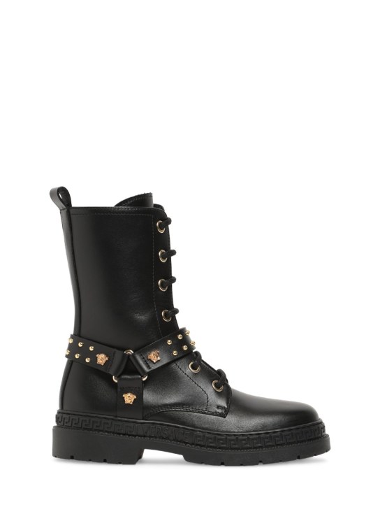 Versace: Biker leather boots - Black - kids-girls_0 | Luisa Via Roma