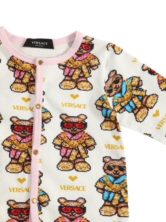 Versace: Pixel Teddy コットンロンパース＆ビブ - マルチカラー - kids-girls_1 | Luisa Via Roma