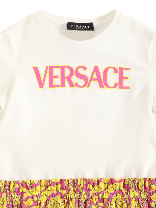 Versace: Vestito in jersey di cotone / stampa Barocco - Bianco/Multi - kids-girls_1 | Luisa Via Roma