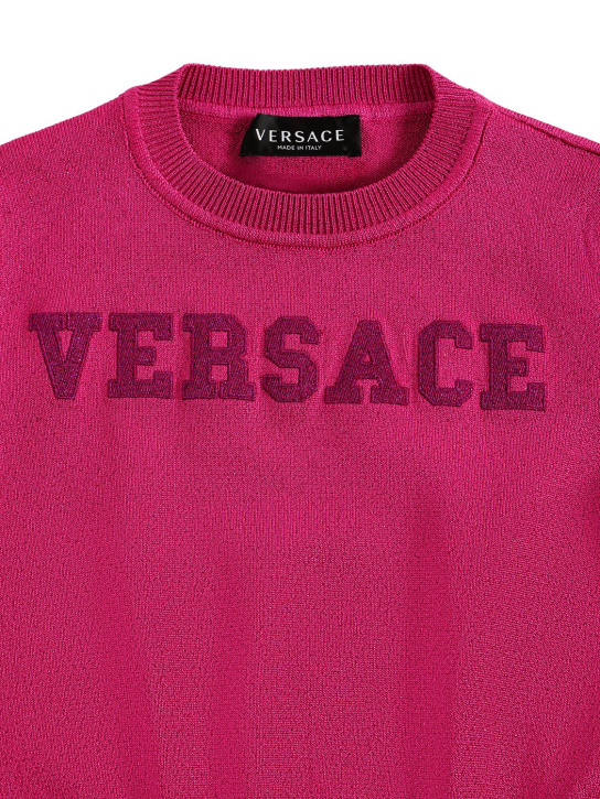 Versace: Embroidered logo cotton sweater - Fuchsia - kids-girls_1 | Luisa Via Roma