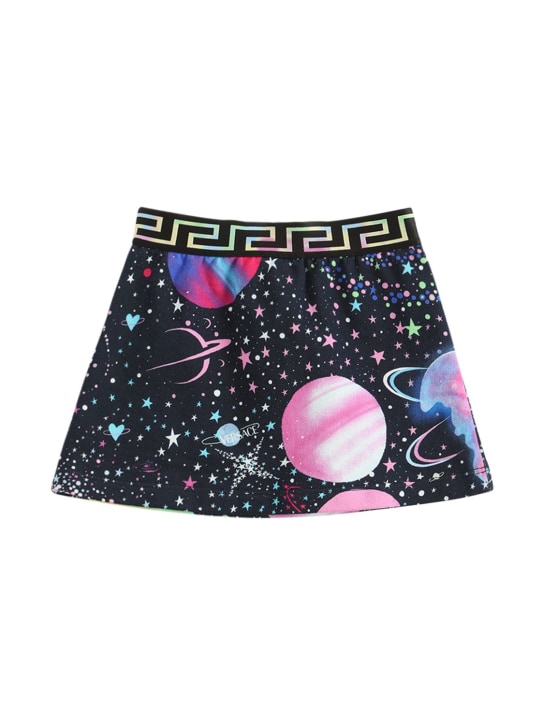 Versace: Jupe courte en coton imprimé galaxie - Multicolore - kids-girls_0 | Luisa Via Roma