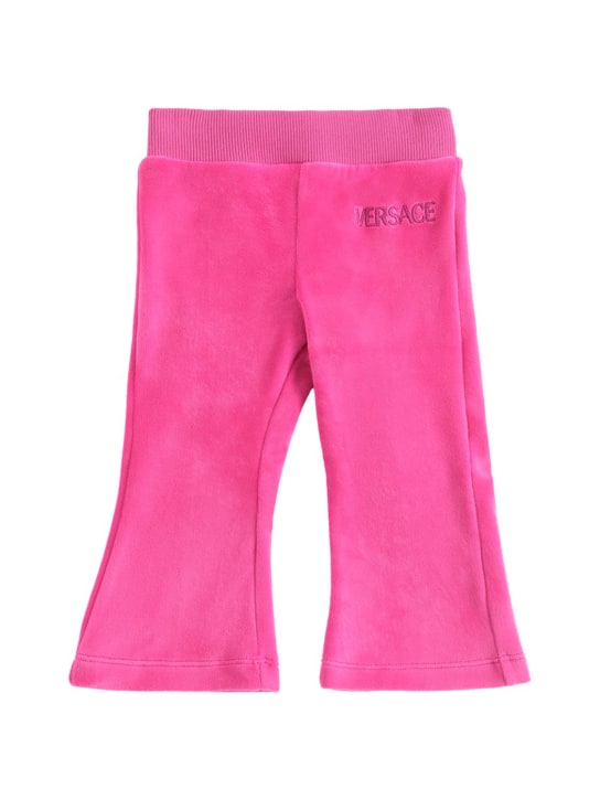 Versace: Pantalones de terciopelo de algodón con logo - Fucsia - kids-girls_0 | Luisa Via Roma